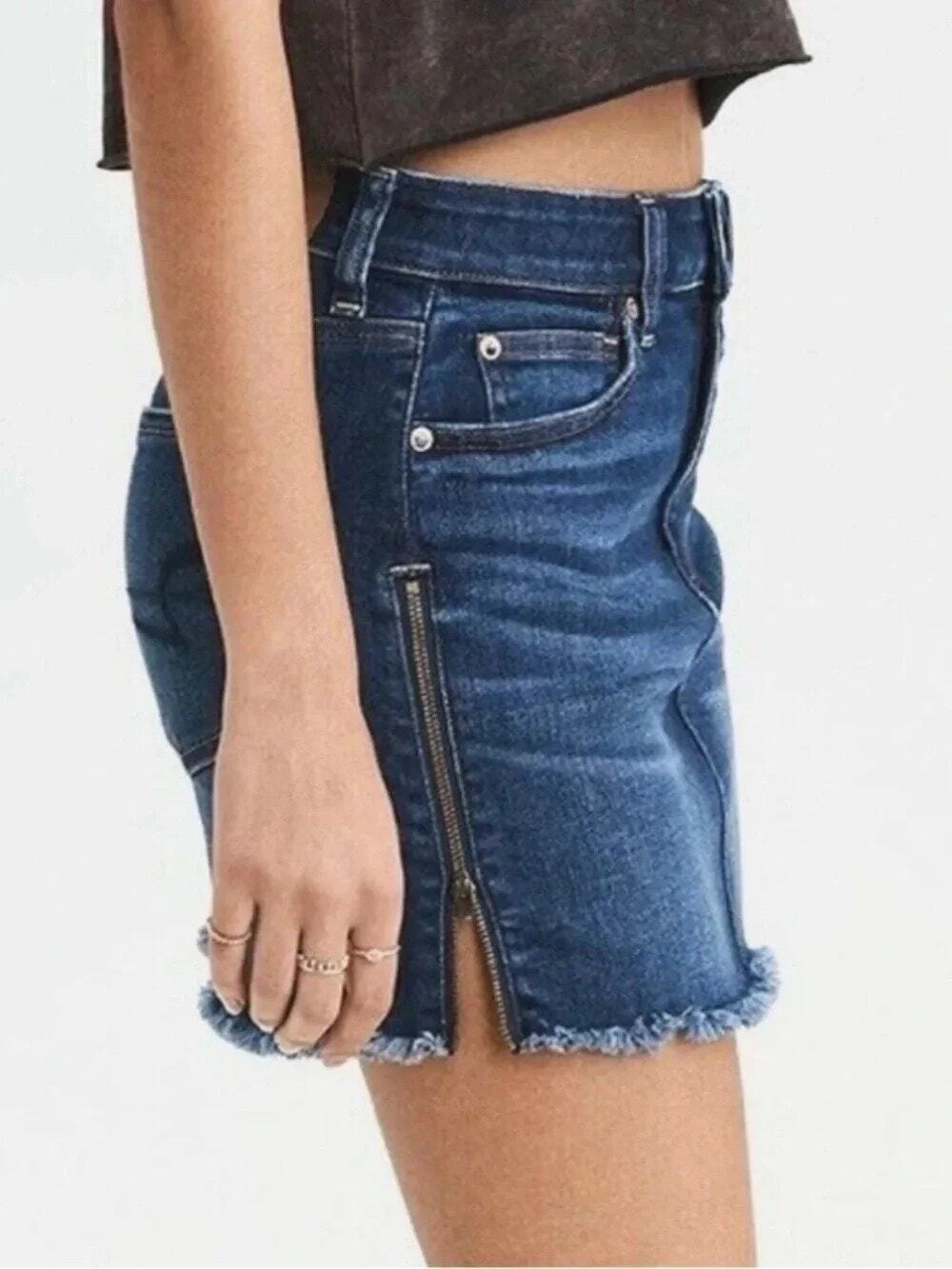 American Eagle Next Level Stretch Denim Mini Skirt Side Zippers Festival Size 4